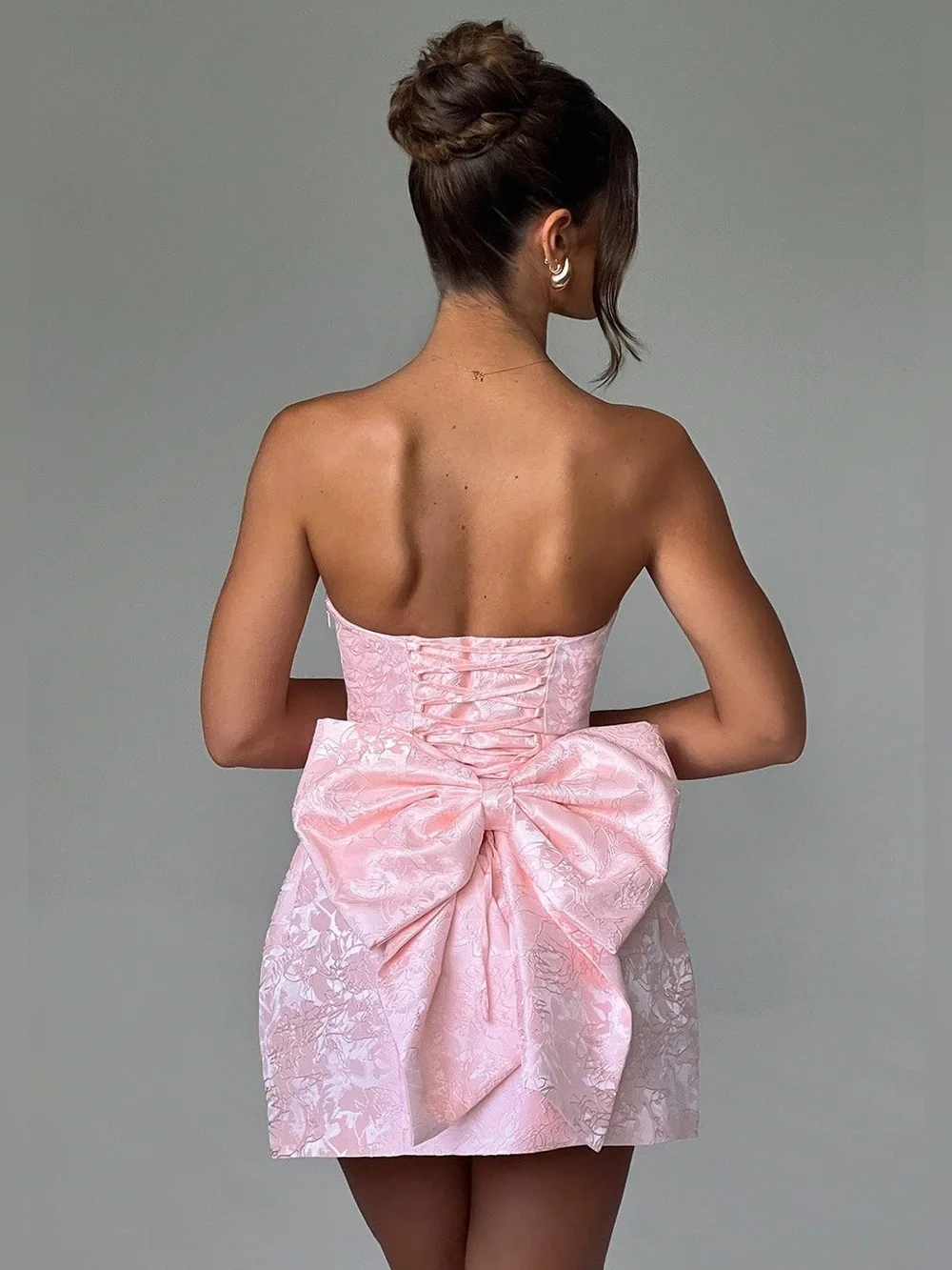 Babyboo ELENORA MINI DRESS BLUSH Bow Back Corset Size Small - Picture 3 of 11